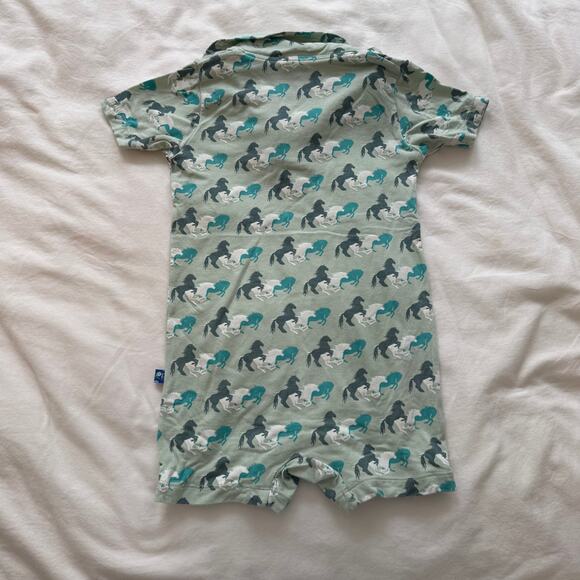 Kickee Pants Baby Romper 12-18M Horses Print Polo Short Sleeve Bamboo One-Piece - Picture 2 of 5